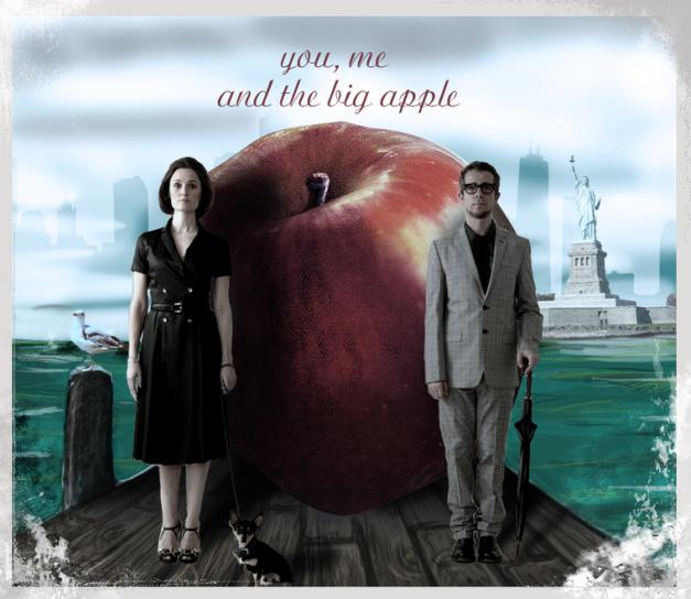 The big apple , el absurdo de Los vengadores y un aire a Magritte, para una ilustraciÃ³n superetro y extraÃ±a.